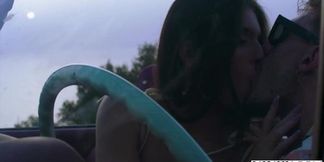 Tattooed Stefany Kyler gives horny blowjob on road trip