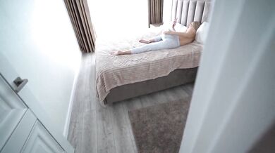 Stepmom seduces stepson by watching porn in morning with door open