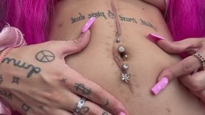 Belly Button Stretching Scar Stretching Hole Stretch Pulling Scar Pulling Belly Stretch Long Acrylic Fake Nails Teen Bimbo Bratty Slutty Girl Tummy Stomach Scar Fetish Waist Button Piercings Opening Kink