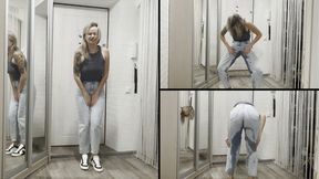 Anastasia is closed and pissing in her jeans