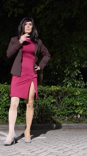 My Red Dress and Glossy Tights Are Getting Peed on