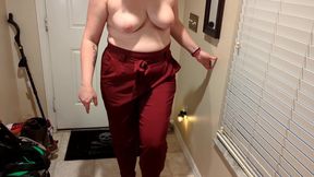 Hotwife Strips and Rubs Her Fucked Pussy on Cuckolds Caged Cock