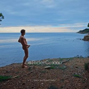 RiderCoxxx, hiking naked along the coast, showing off and cumming