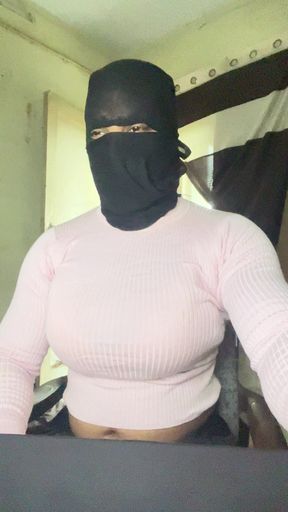 big tits pink top crossdresser showing boobs