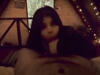 Anniversary Cabin POV: My Wife Sucked Me Off in the Darksome, Drank My Load & Teased Her Melons - The Vegas Homemade Oral-job