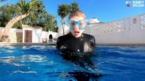 Wetsuit Underwater Dildo Blowjob - Neoprene Masked Suck Slut
