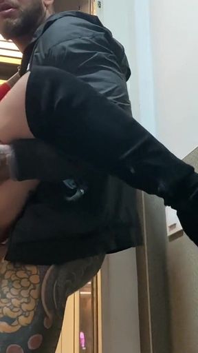 Blowjob in the Elevator of Blonde and Mature Neighbor