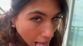 Charlotte Mae seduces her teen step sis Carlota on the balcony
