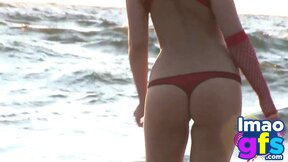 Hotty Paul showing perfect breast & butt Lingerie Beach