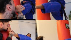 Face kick training for karate practitioners and foot worship.