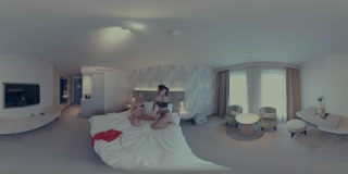 Naked girls GoldyKim and SmilingDutchie helping each other getting dressed in lingerie - voyeur 360