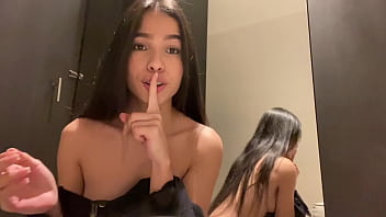 Brunette Latina teen squirts during public masturbation in dressing room