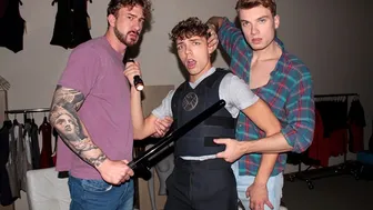 Twinks Jack Valor and Caden Dior Double Penetrate Security Guard Evan Jordie's Ass