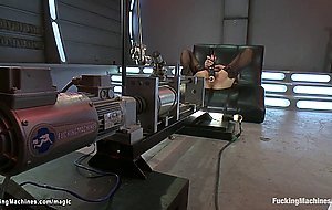 Babe in black stockings machine fucked