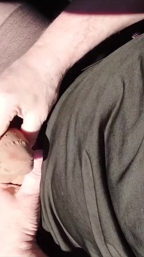 Horny Cumshot with the Door Open in the Car