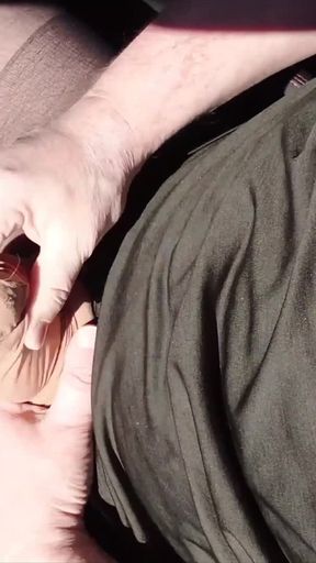Horny Cumshot with the Door Open in the Car