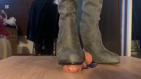 Knee Bootjob with soft cock cumshot