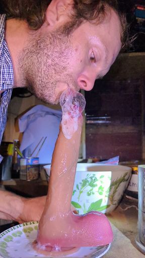 Sloppy saliva dildo deepthroat in slow motion (Part I)