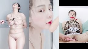 享受快乐的惩罚-- bdsm/粗糙麻绳/捆绑假阳具深喉/扣乳器/铃铛乳夹/分穴器/阴唇夹/ｍ字紧缚/女性射液/舔自己高潮液