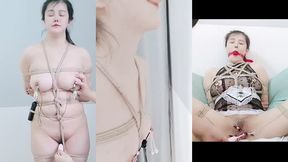 享受快乐的惩罚-- bdsm/粗糙麻绳/捆绑假阳具深喉/扣乳器/铃铛乳夹/分穴器/阴唇夹/ｍ字紧缚/女性射液/舔自己高潮液