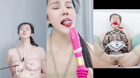 享受快乐的惩罚-- bdsm/粗糙麻绳/捆绑假阳具深喉/扣乳器/铃铛乳夹/分穴器/阴唇夹/ｍ字紧缚/女性射液/舔自己高潮液