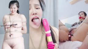 享受快乐的惩罚-- bdsm/粗糙麻绳/捆绑假阳具深喉/扣乳器/铃铛乳夹/分穴器/阴唇夹/ｍ字紧缚/女性射液/舔自己高潮液