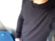 Cumshot on the train toilet