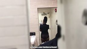 Dark Hottie Teases In Work Bathroom
