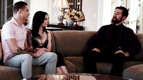 ”Large tits gold digger pounded by her Boyfriend & his huge cock step daddy”