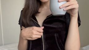 morning coffee turned into creamy fingering