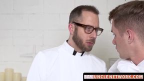 SayUncleNetwork.com - Naughty altarboy's dildo play leads to a raw threeway bang