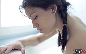 Hot babe fucked in the honey tub