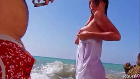 Spanish PAWG Foto Model Samantha Seduce to First Anal Sex by Agent Outside on Beach