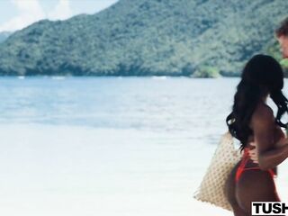 Nicole attracts a man on the beach whilst this babe's on vacation. They don't speak the same language, but that guy'll go high and low to impress her.