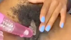 Young Hot With Gigantic Twat Bush Gets Creamy On The Vibrator Pt One