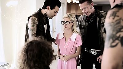 Innocent teen pays with her body in a hardcore gangbang