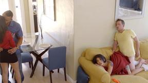 ”Kinky stepsis Gina Valentina seduced stud step sibling in front of step daddy”