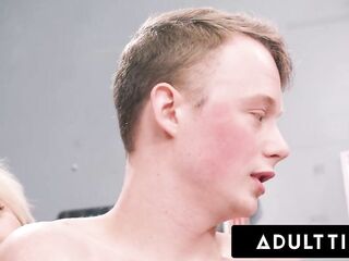 ADULT TIME - Clueless Teen In Nature's Garb And Banged Group Of Wicked MILFs At Laundromat!