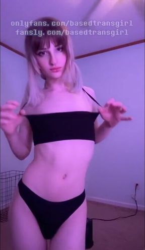 My cute trans girlfriend stripteases and cums with me till she's wrecked raw