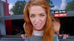 Dadcrush - Sexy Brunette Chick Got Stuck In Window And Gets Some Push And Spank From Behind