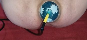 A 6-inch-diameter soccer ball is flying out of my asshole cunt.