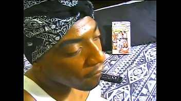 Ebony gangster Brown Eyes amuses himself watching gay porn and  bringing himself off by hand