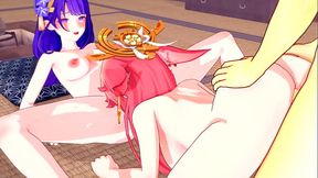 Horny Yae Miko Raiden shogun double fuck - genshin impact sex 3d