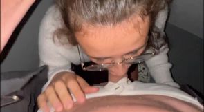 So beautiful and horny brunette pornstar meets a man on the stairs and gives him a blowjob and then he takes her to his house to fuck her until he cum