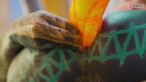 Tattooed Seductress in Heels Plays With Her Pussy Like a Pro