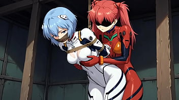 Asuka Langley have sex with bounded and gagged Rei Ayanami