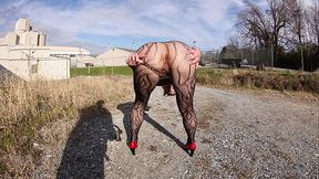 Textured pantyhose exhibitionist