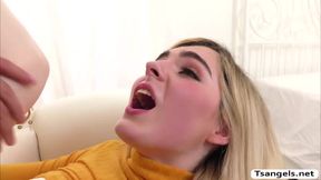 Blonde Slutty TS Ella Hollywood gets fuck by dudes cock