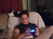 Slutty secretary gets off of work and lifts up mini dress to show off panties and smokes cigarettes