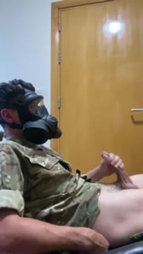 Army lad jerking off in his gas mask